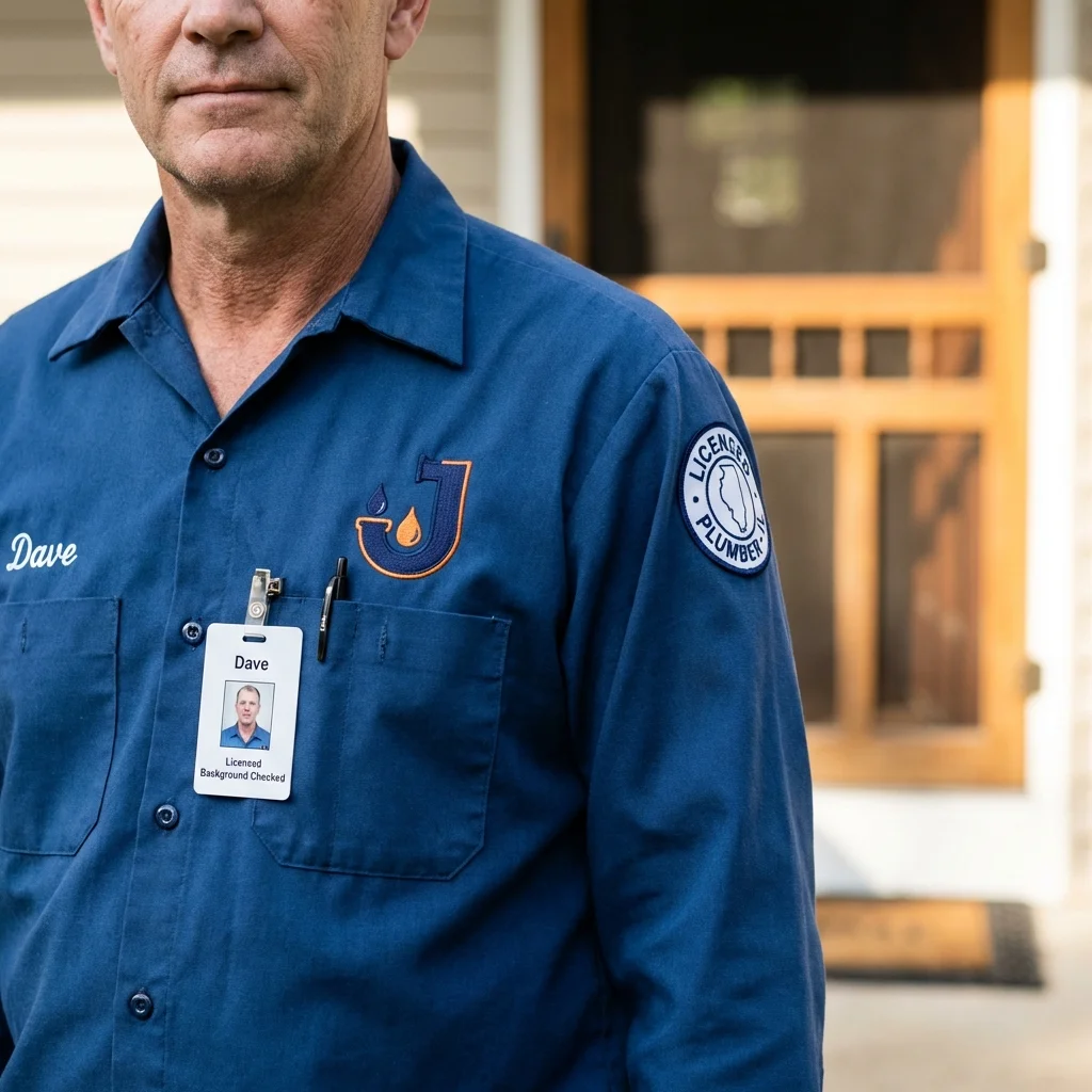 Licensed plumber showing ID badge in Brazil, IN