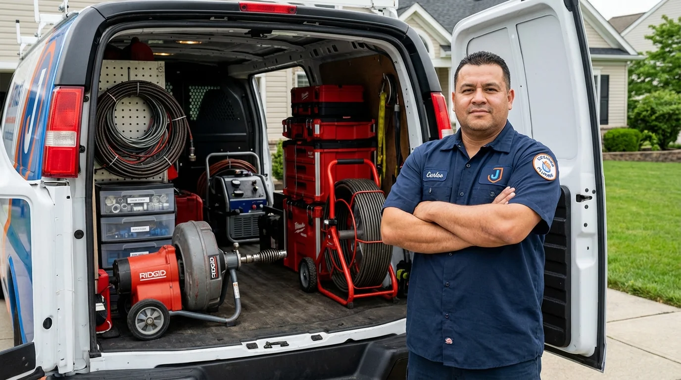 Professional drain cleaning equipment and Johns Plumbing LLC plumber in Brazil