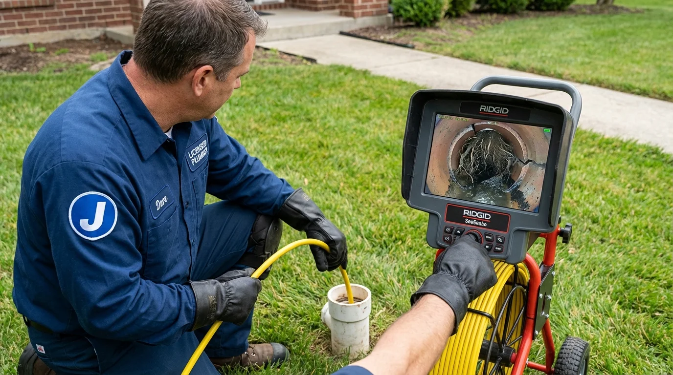 Sewer camera inspection being performed by Johns Plumbing LLC in Brazil
