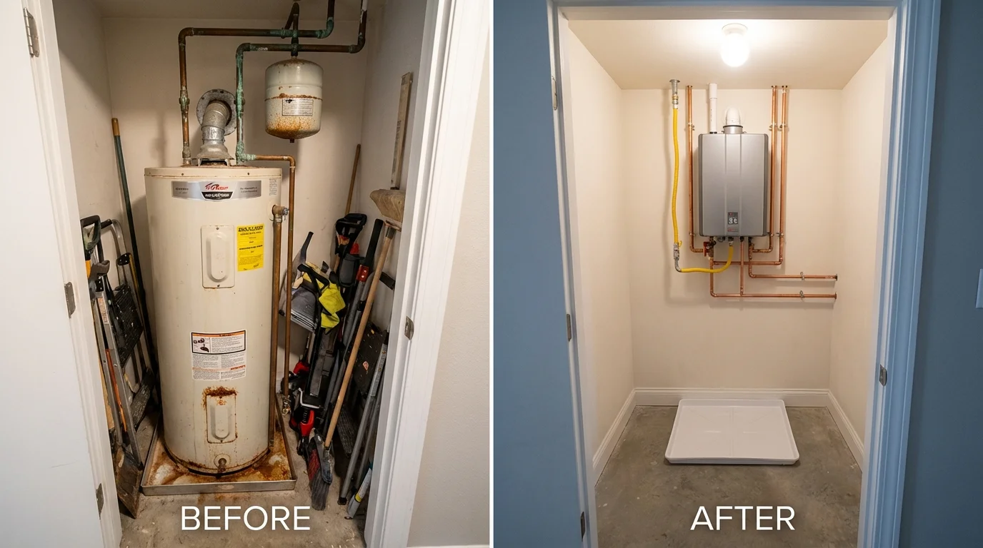 Tank water heater versus wall-mounted tankless unit comparison for Brazil, IN homeowners