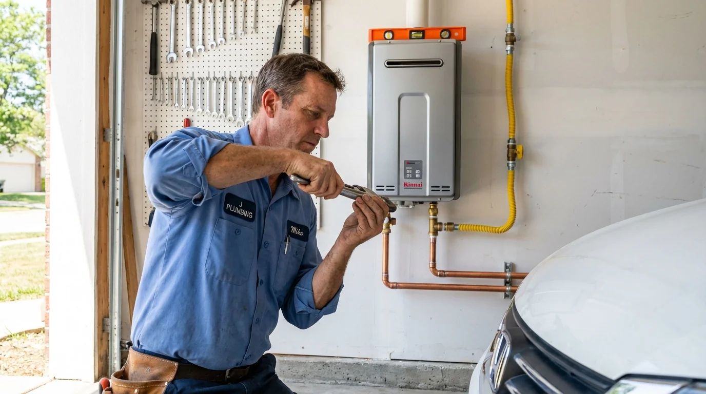Tankless water heater installation by a Johns Plumbing LLC plumber in Brazil